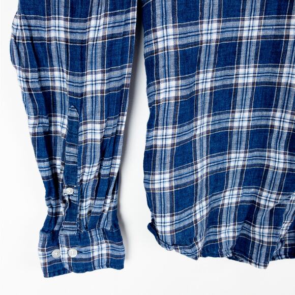 Banana Republic Linen Shirt Men's Medium Shirt Long Sleeve Plaid Blue White - Picture 2 of 10